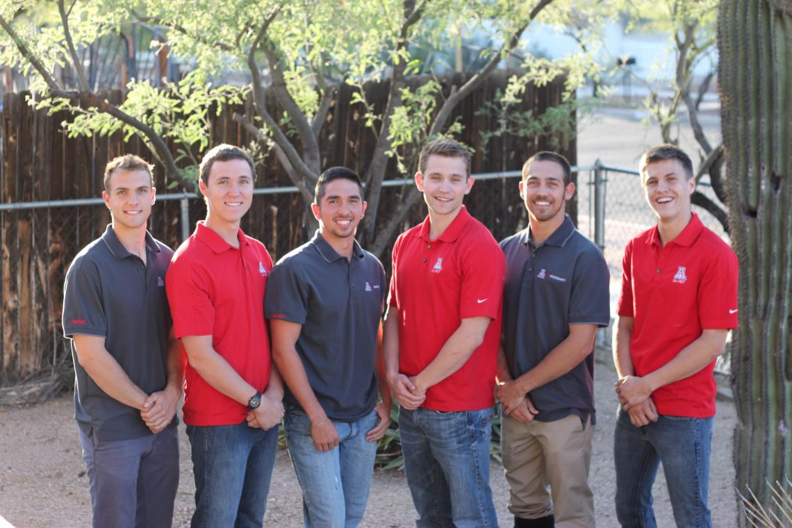 The UA Microgravity Research Team, from left: Ruben Adkins, aerospace engineering; Dustin Groff, chemical engineering; Michael McCabe, mechanical engineering; Justin Hacnik, molecular and cellular biology; Andrew Jimenez, chemical engineering; and Kellin 